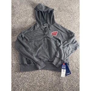 Fanatics Heathered Charcoal Wisconsin Badgers Lace up Pullover Hoodie Medium